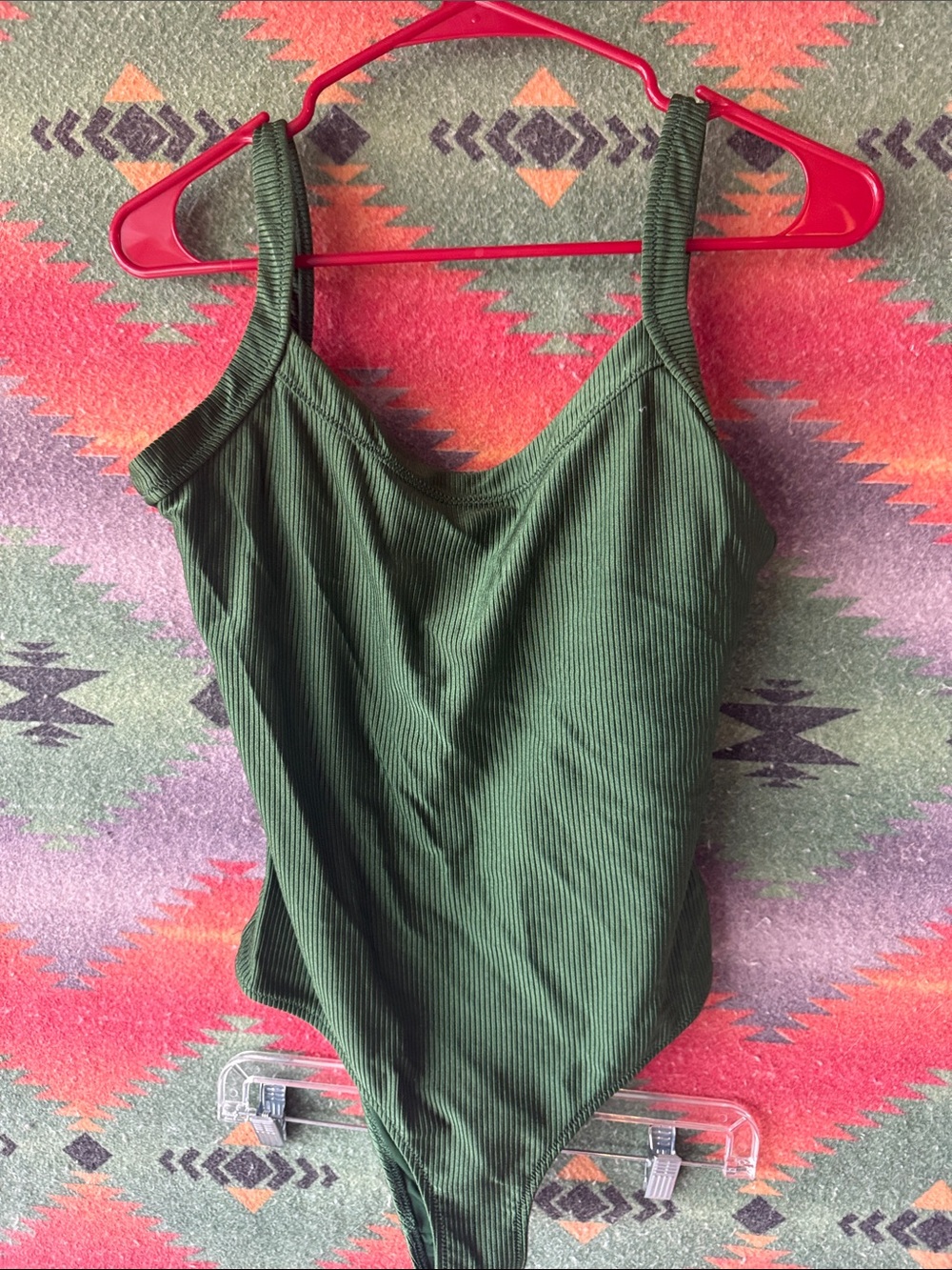 aerie Dark Green Ribbed One-Piece Swimsuit